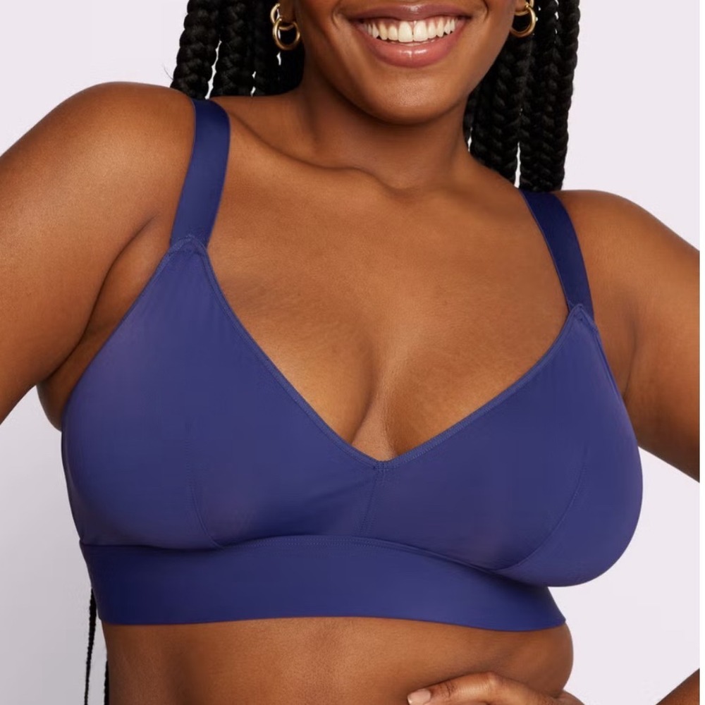 PARADE Plunge Bra Bralette Blue Mesh‎ Panel Wireless Triangle Comfort Large